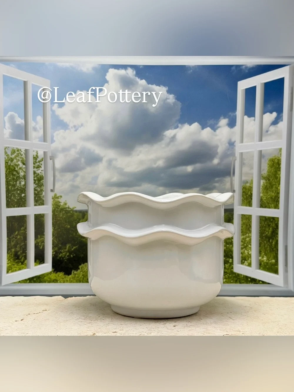 Scalloped Ceramic Planter with Drainage Hole, Small White Plant Pot 4.5 Inch
